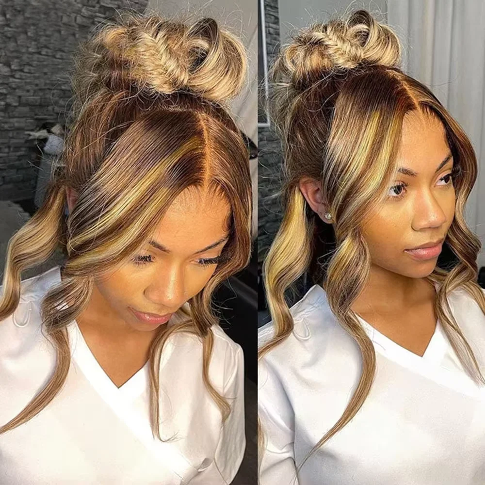 220 الكثافة تسليط الضوء على شعر مستعار 360 كامل مستقيم الدانتيل الجبهة خصلات الشعر المستعار الإنسان قبل قطعها 4/27 الملونة 13x6 البرازيلي Hd الدانتيل شعر مستعار أمامي