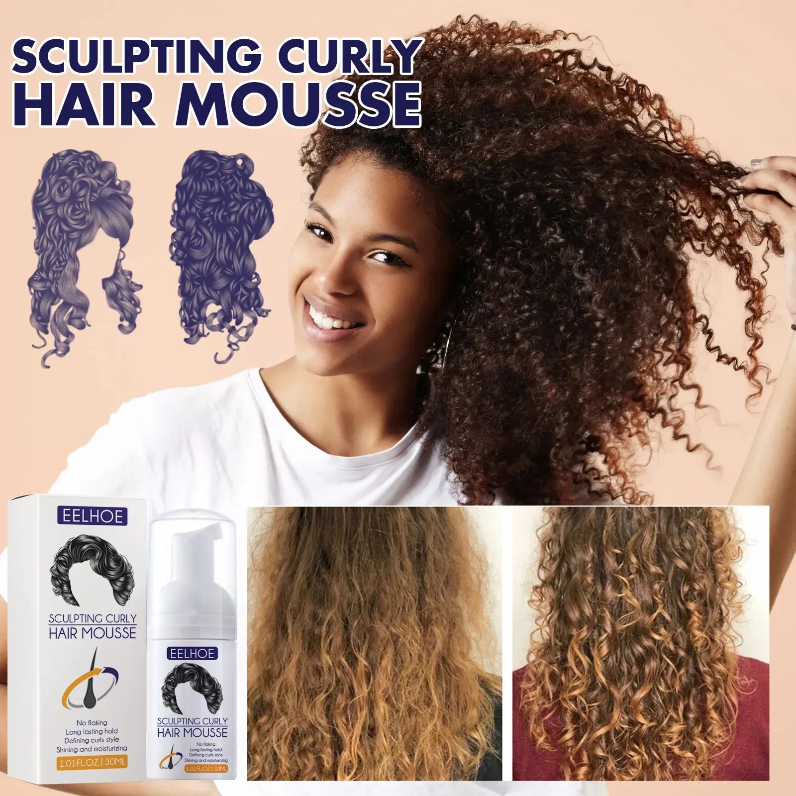 Curly Elastin Mousse Nature Volume Styling Moisturizing Fluffy Repairing Styling Elastin Gel Cream Cera Para Cabello Mujer