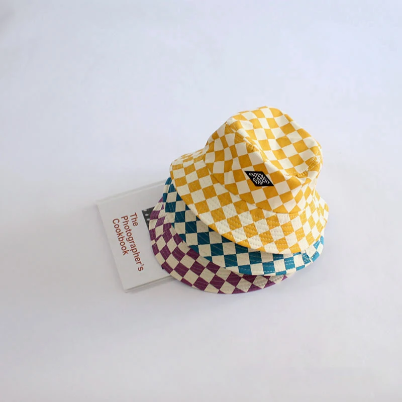 MILANCEL New Summer Kids Fisherman Hat 3-6T Cute Checkerboard Girls Sun Hat Ventilate Children Boys Cap image 3