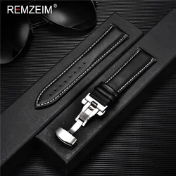 Calfskin Leather Replacement Watch Strap 18/20/22/24mm Band with Solid Butterfly Buckle for Men Women Watchband Accessories