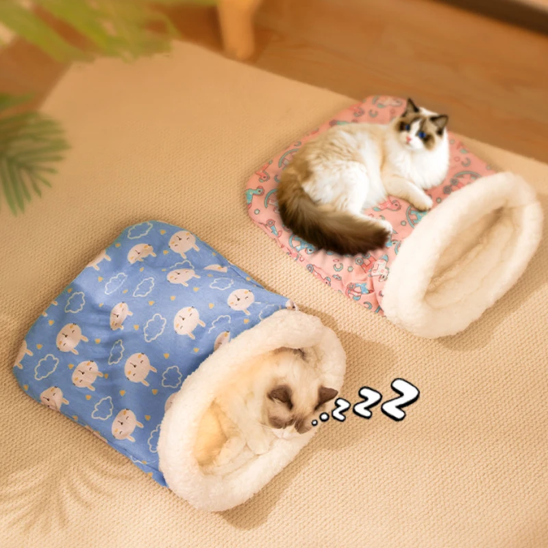 Cat Sleeping Bag Soft Cuddly Thickened Warm Cat Nest Pet Pocket Type Quilt Bed Kitten Soft Comfortable Nest Pet Supplies