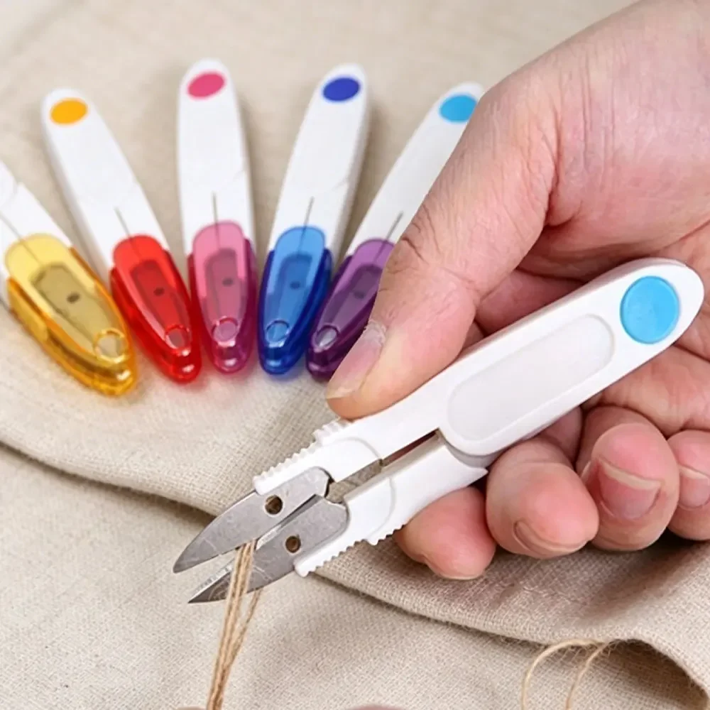 1PC Stainless Steel U-Shape Spring Thread Scissor with Protective Cap - Sharp for Cross Stitch, Embroidery, Fishing Line, Yarn