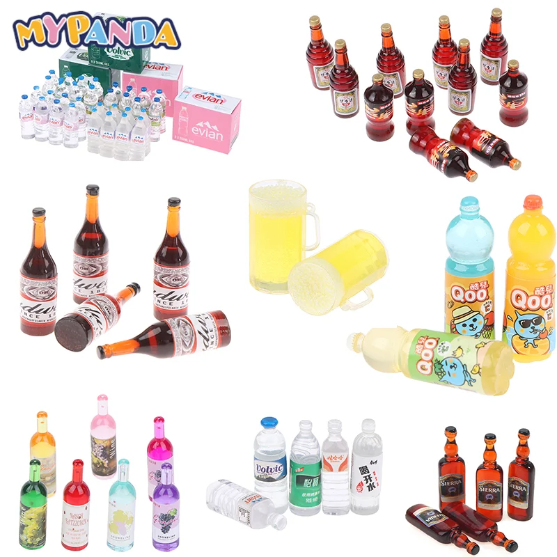 Kawaii Dollhouse Mineral Water Wine Bottle Juice Drink Simulation Beer Mug Diy Toys Gifts Accessories