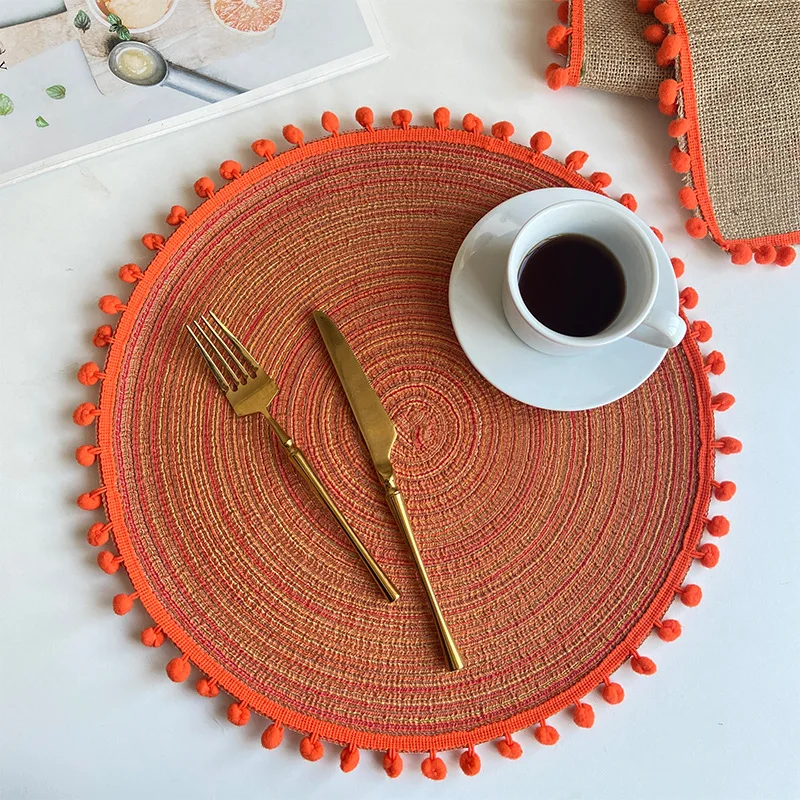 Round Placemat Table Non-Slip Jute Mats for Dining Table Decoration Accessories Kitchen Placemats Coffee Coasters Party Dinner