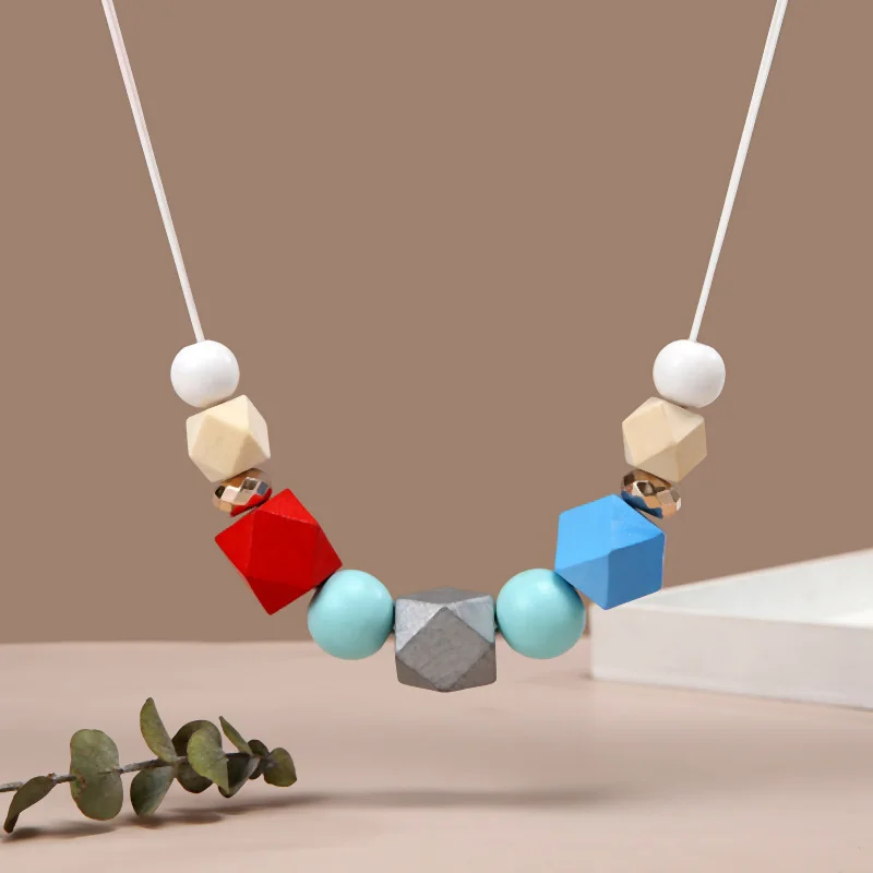 Geometric Multi Color Wooded Beads Necklaces Pendants for Women Vintage Handmade Statement Bib Necklace Fashion Neck Decoration