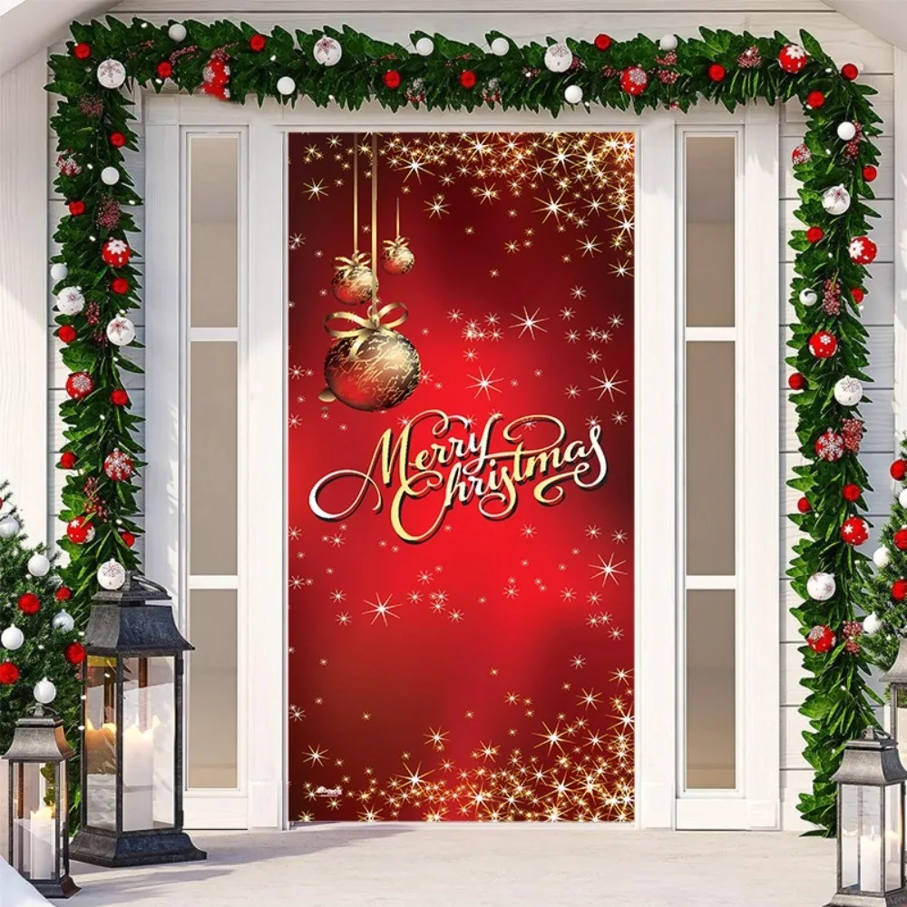 Fluorescent Christmas Door Cover Background Santa Claus Christmas Hanging Cloth Snowman Christmas Tree New Year Decoration