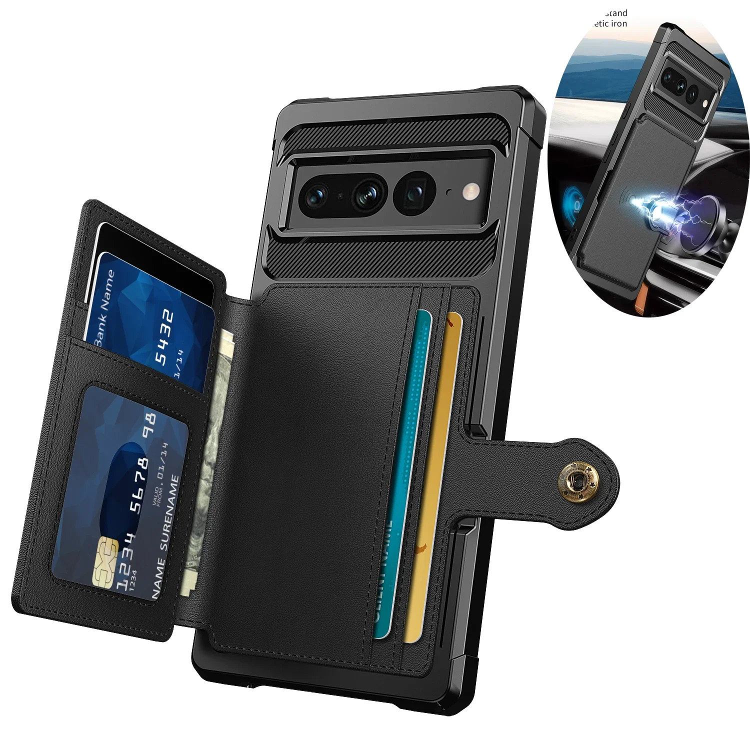 Leather Wallet Cards Solt Magnetic Case for Google Pixel 9 Pro XL 7 8 7A Protective Shockproof Stand Pocket Car Adsorption Cover