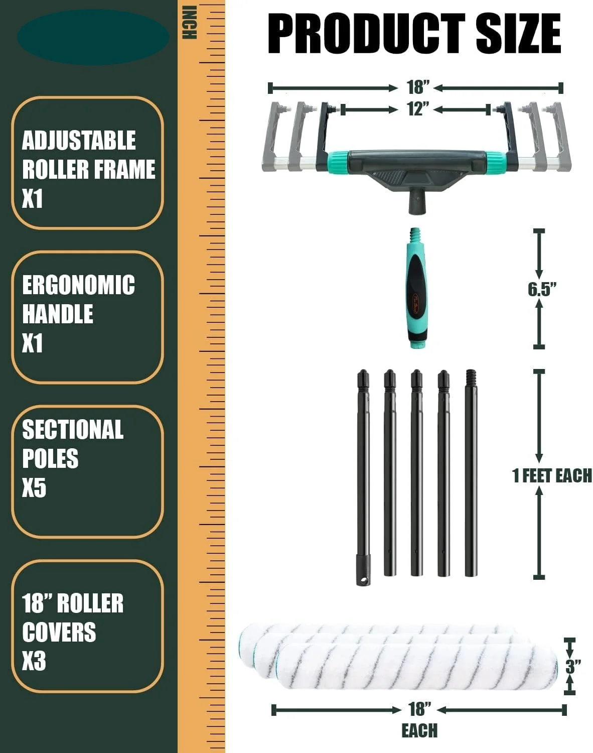 10pcs PinStone Large Paint Roller Kit, 12