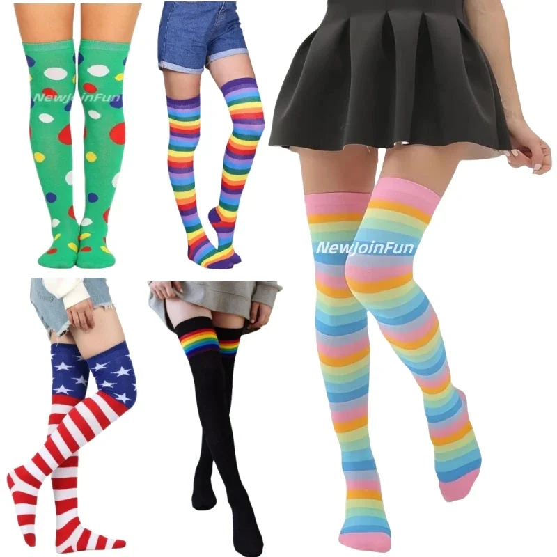 

Women Stockings Striped Thigh High Socks Ladies Girls Black White Long Over Above Knee Sock