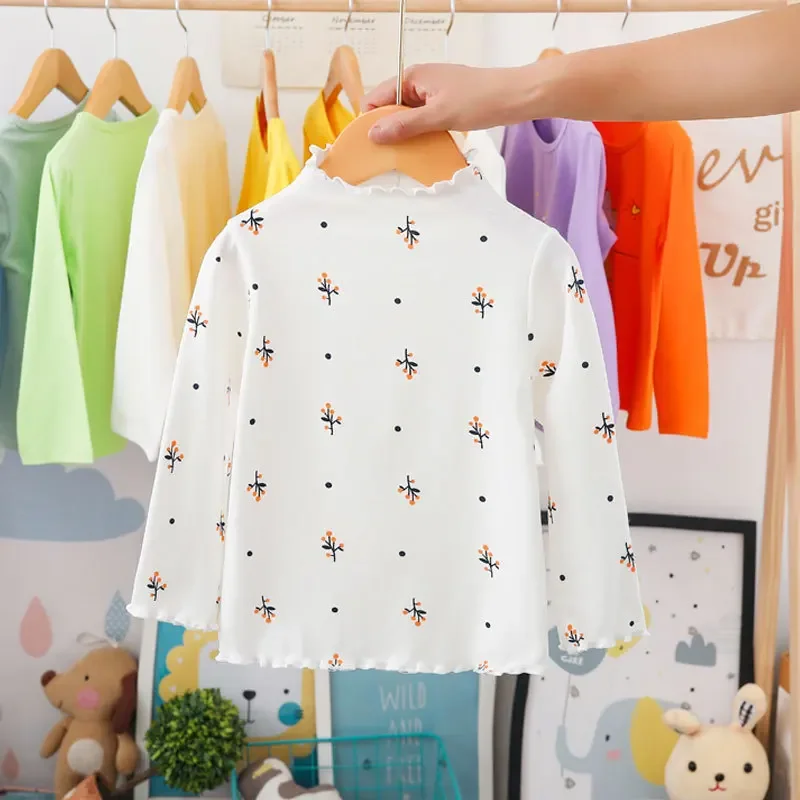 Girls Print Turtleneck T-Shirt Spring And Autumn Children\'s Cotton Long-Sleeve Basic Shirts Baby Kids Clothes New Top Tees WTB21