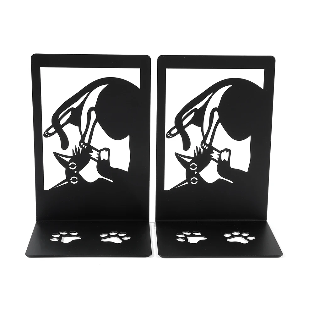 2Pcs Style Black Cat Book Ends Heavy Book Iron Bookends Gift for Book Loves Home Desk Book Rack Office Supplies Stand Iron