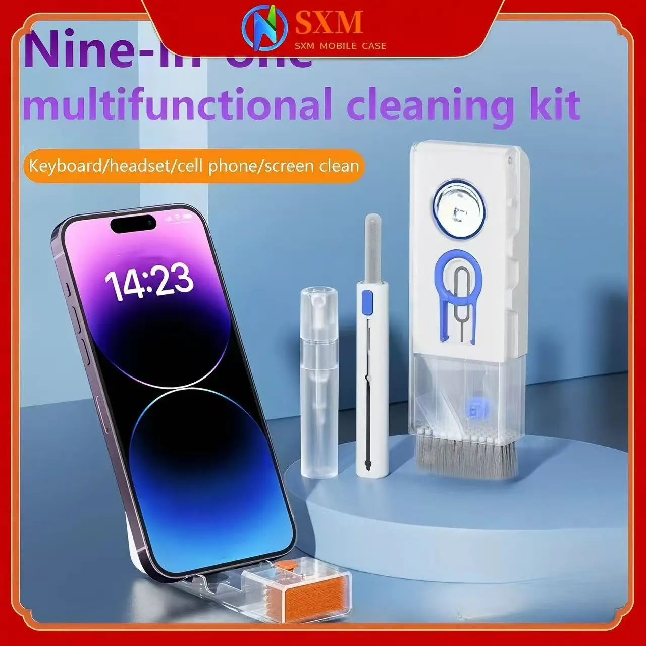 

Transparent Phone Holder Headphone Cleaning Pen 9-in-1 Portable Keyboard Computer Cleaner