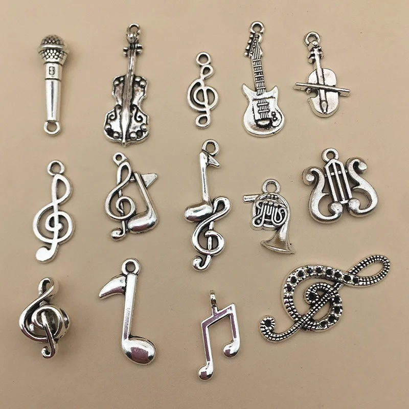 Mixed 350pcs Antique Bronze Silver Musical Note Guitar Microphone Pendant Charms For Jewelry Necklace Bracelet Earring Making