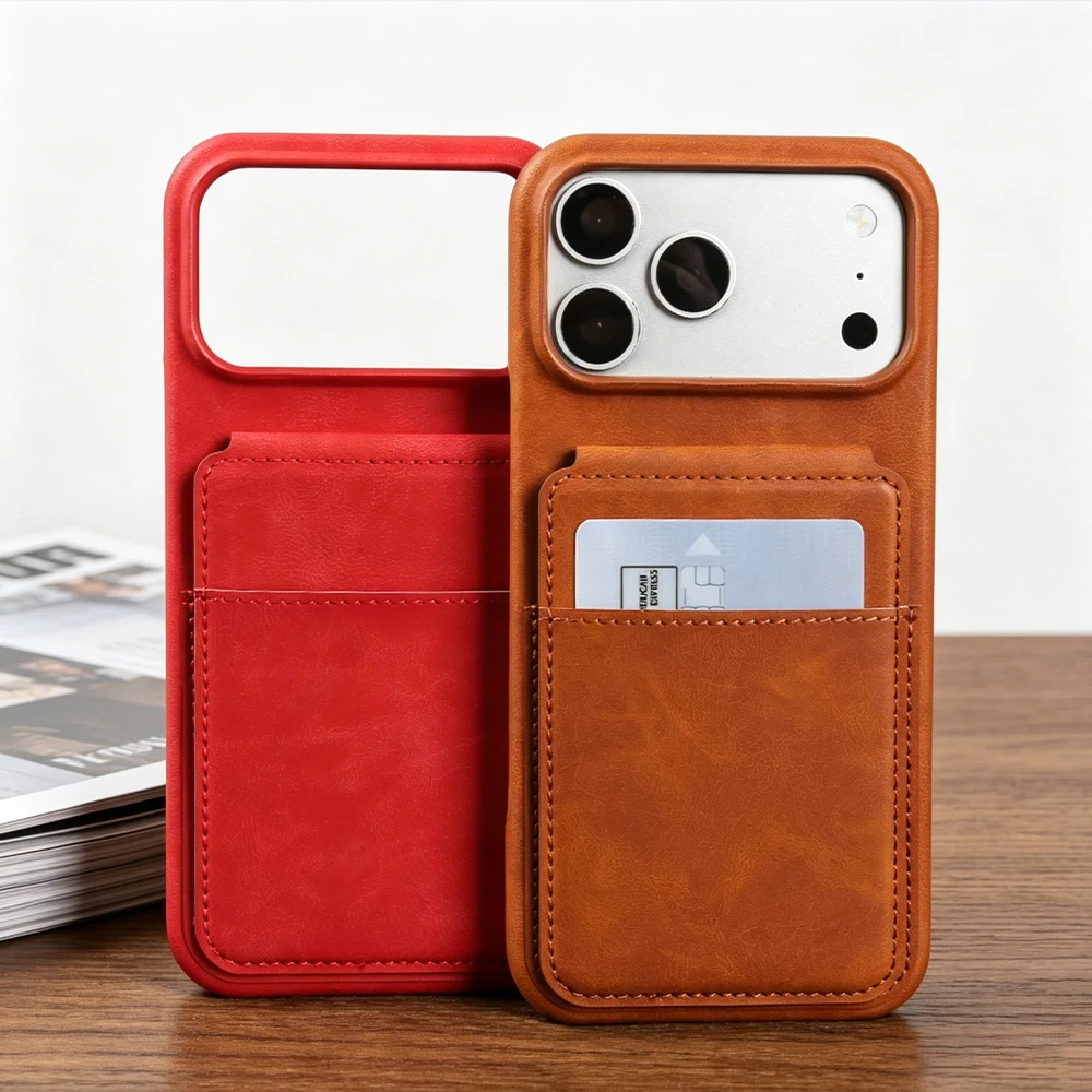

Card Holder Premium Leather Case For iphone 17 Air Pro Max 16e 17e 13 12 14 Plus 15 16 Pro Max Phone Case Back Cover Coque Funda