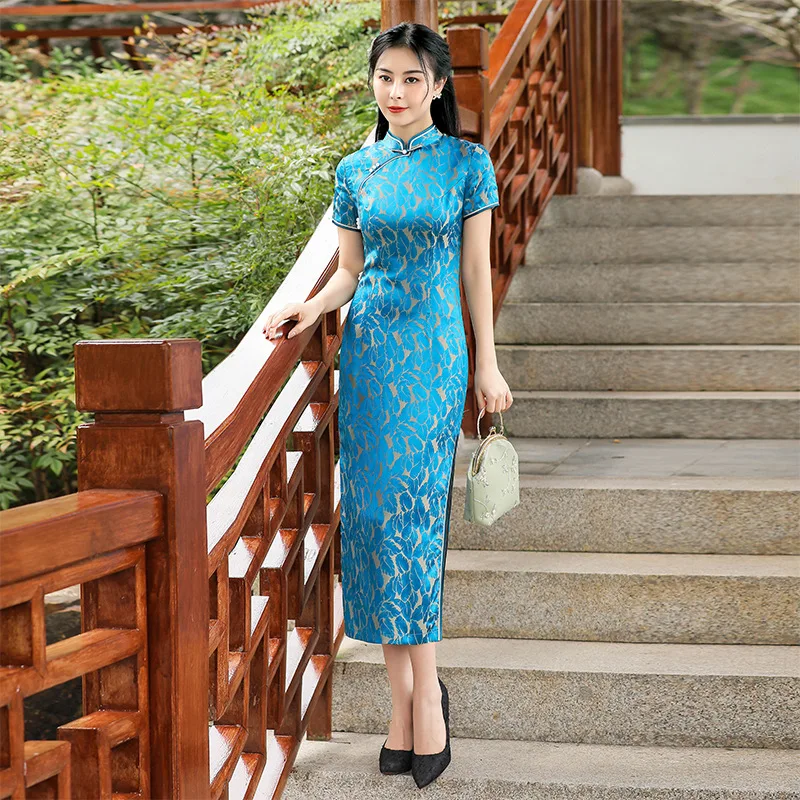 Retro Chinese Style High Quality Real Silk Jacquard Cheongsam Qipao Women's Clothing Dress Fashion Daily Banquet Flag