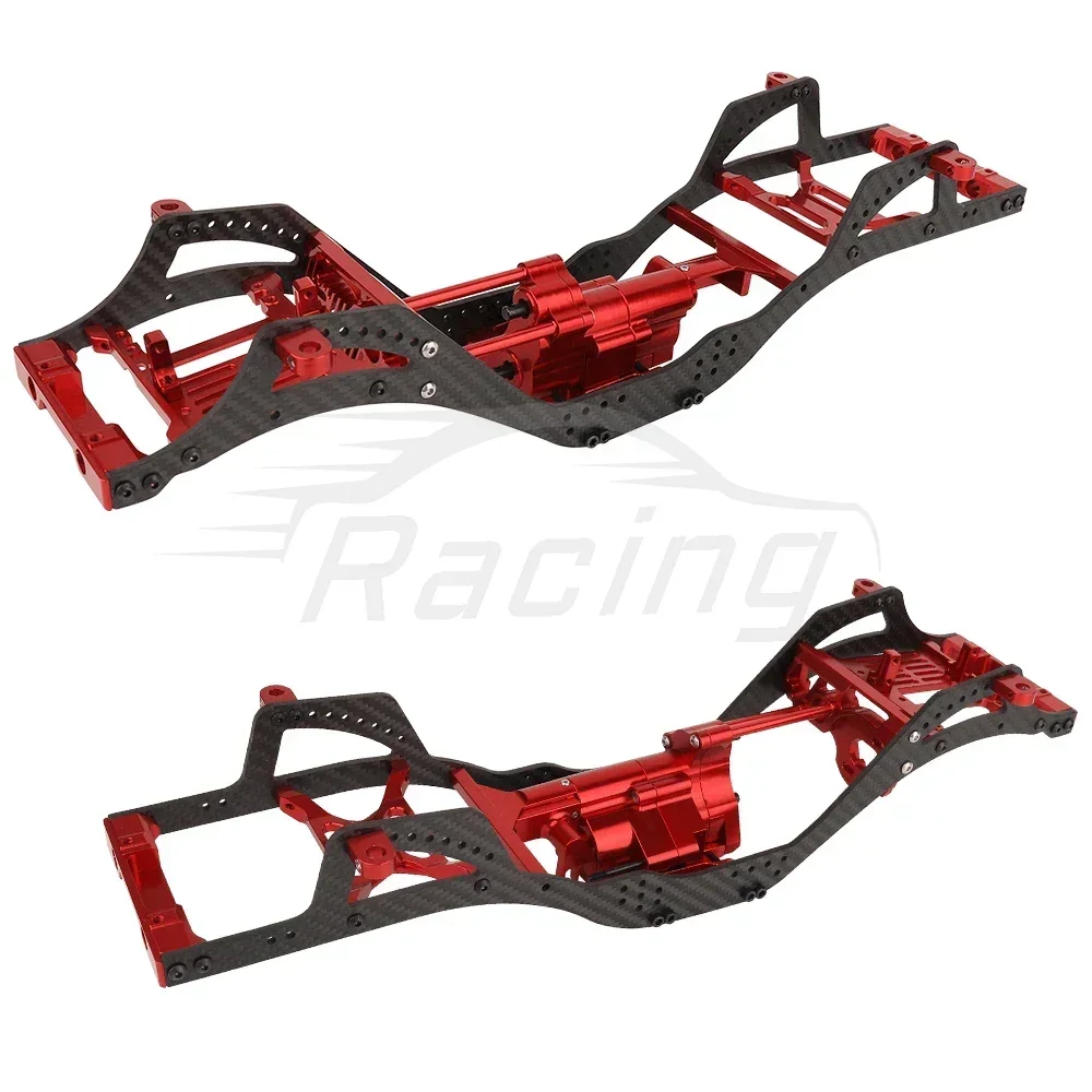 Metal Carbon Fiber Chassis Car Empty Frame Kit with Steel Gears Gearbox for 1/10 RC Axial SCX10 Pro Crawler Car Upgrade Part