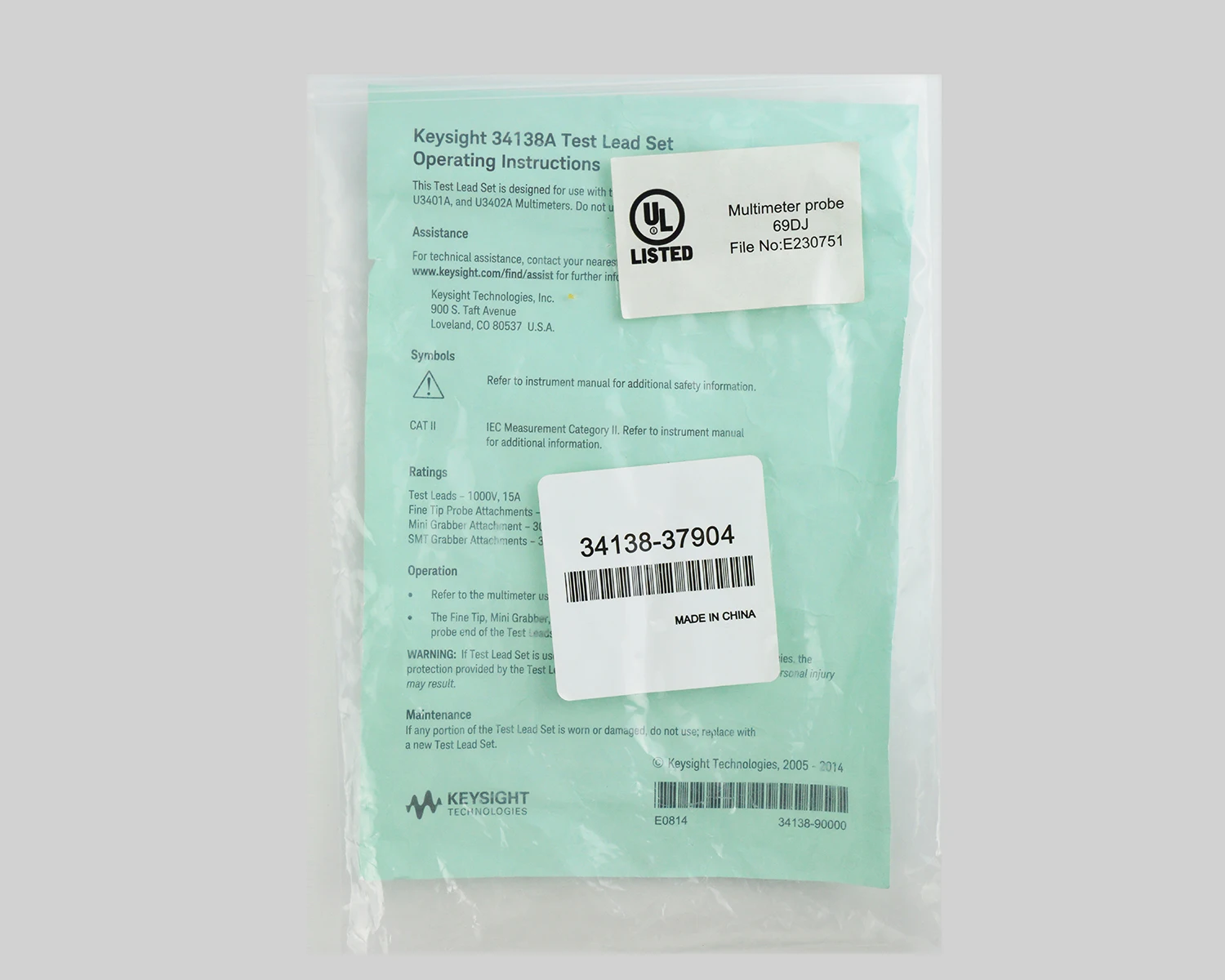 Imagem -02 - Multímetro Sonda Test Grupo 34138a Chumbo Alta Qualidade Test Line Kit 34138a-37904 Keysight34138a