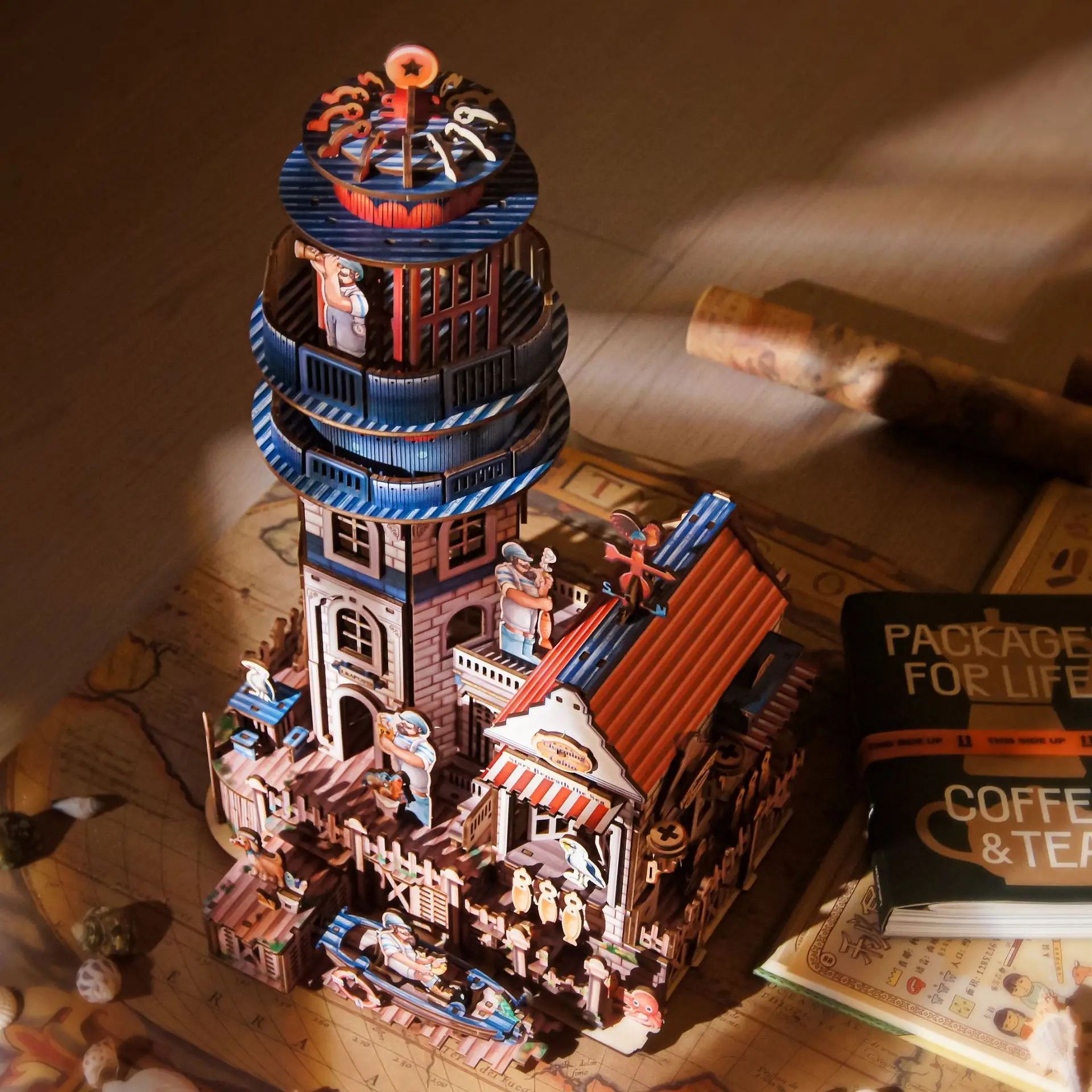 

DIY 3D Wooden Puzzle The Old Man Sea Miniature Model Kits Assembly Jigsaw Puzzles for Friends Birthday Gifts