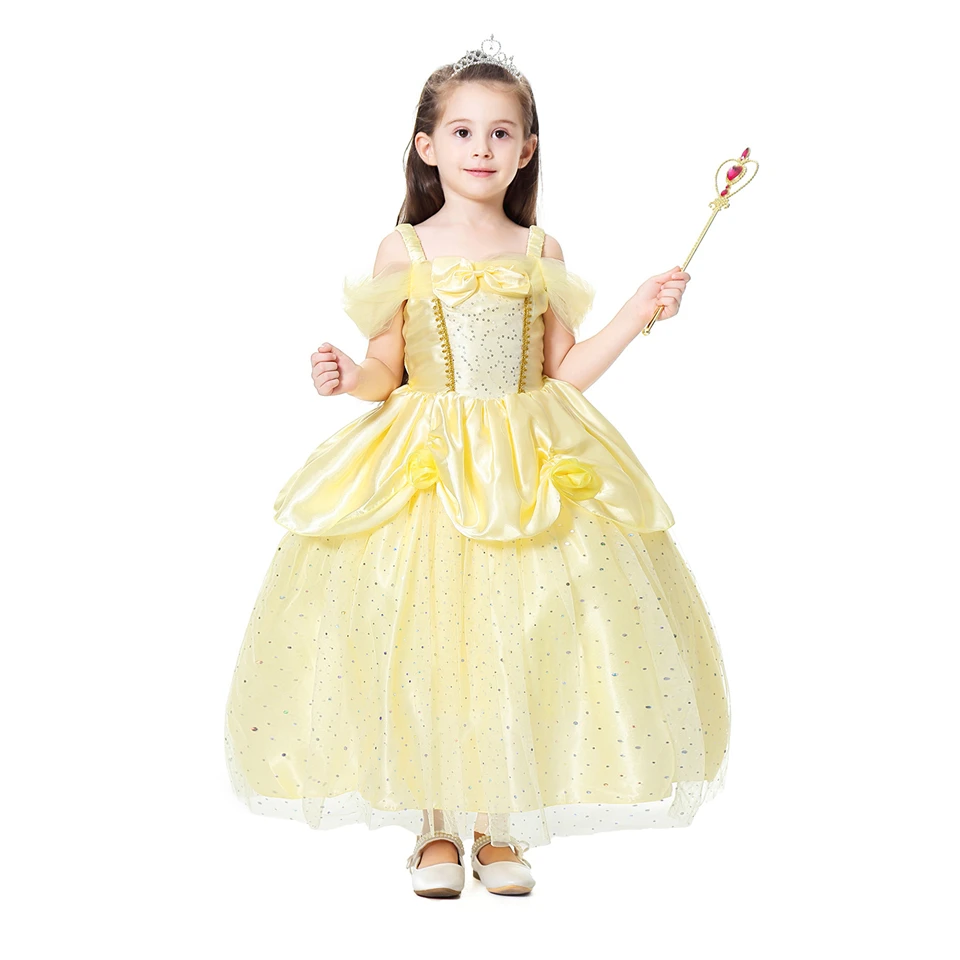 Fancy Girls Beauty Beast Princess Belle Dress Fairy Baby Girl Birthday Party Dresses Halloween Cosplay Costume Children Clothing