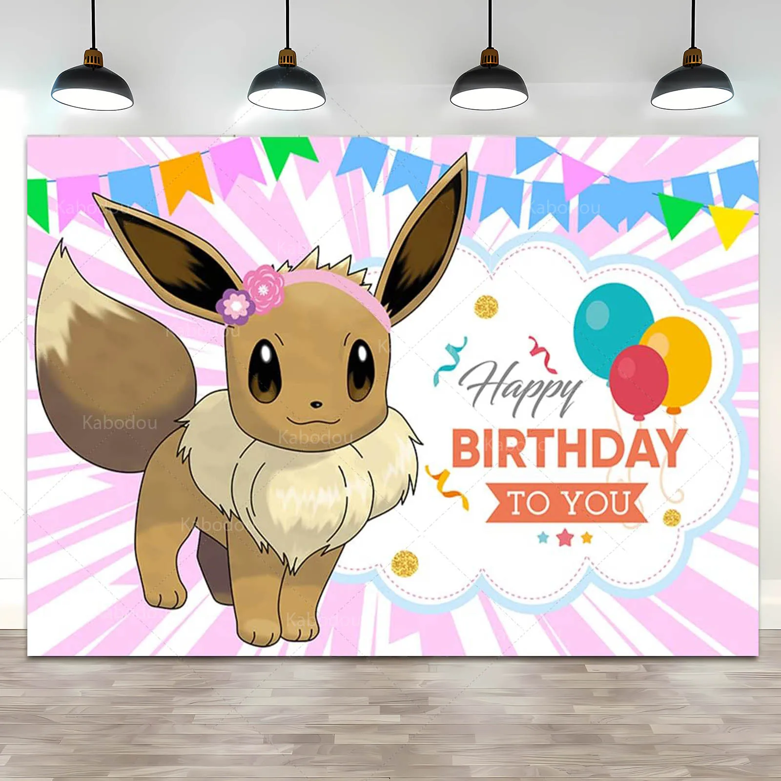 Pokemon Eevee Birthday Party Backdrop Pink Princess Girls 1st Background Photography Pikachu Baby Shower Photo Studio Banner