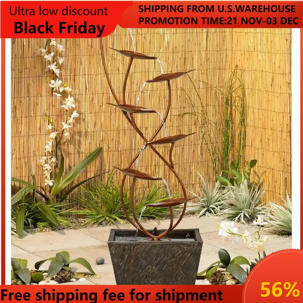 

Curved Leaves Modern Outdoor Floor Water Fountain 41" High Cascading Decor for Garden Patio Backyard Deck Home Lawn Porch