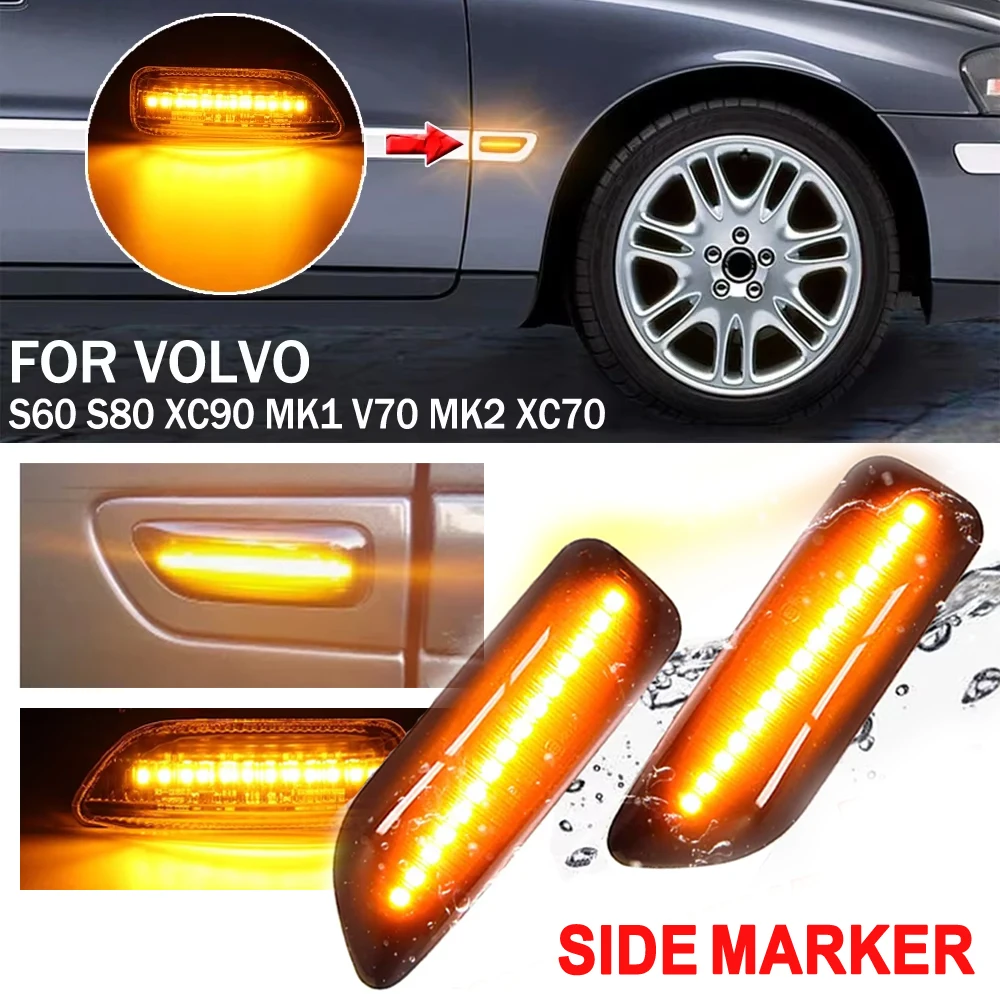 

LED Side Marker Light For Volvo XC90 S80 XC70 V70 S60 2001-2009 Smoked Lens Amber Flashing Turn Signal Sequential Blinker Light