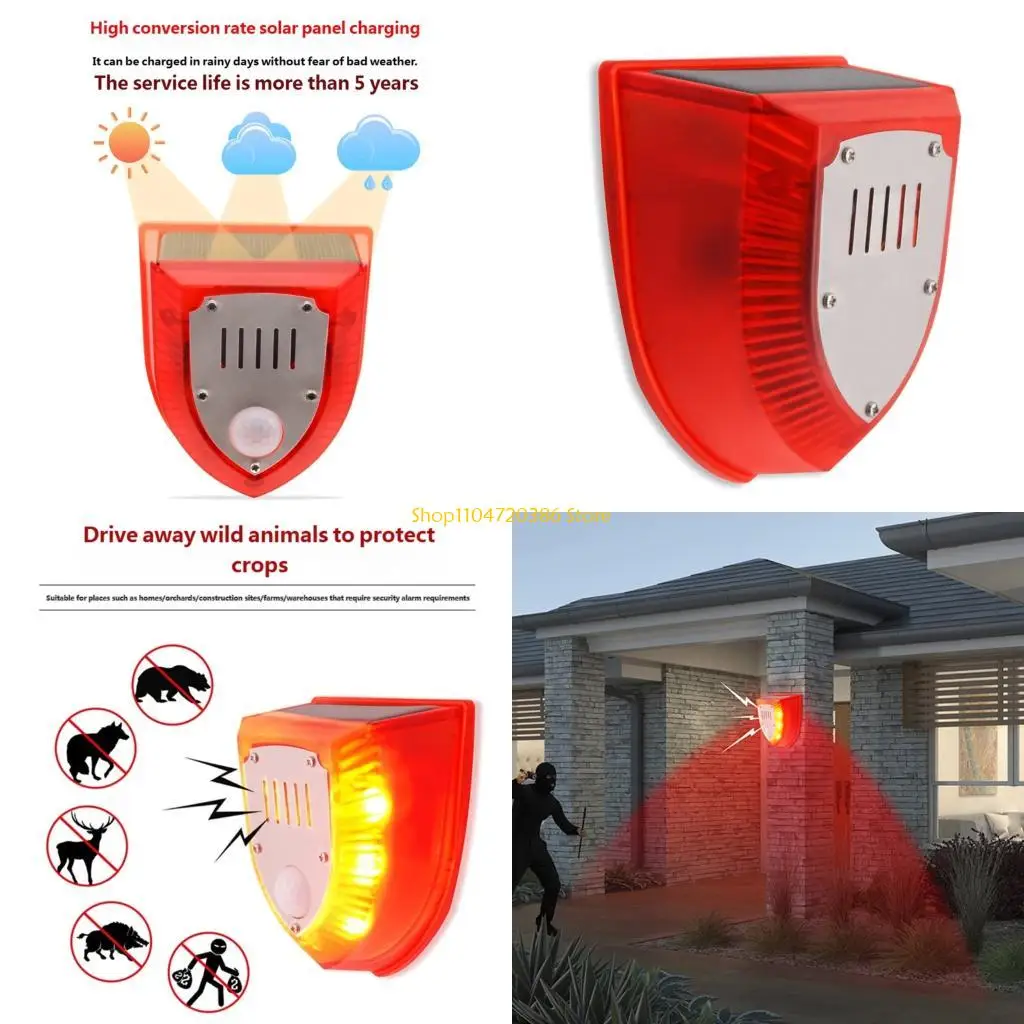 

K0EA High Decibel 129dB Sound Light Outdoor Security Alarm Solar Power Featuring Motion Sensors And Sound Simulation
