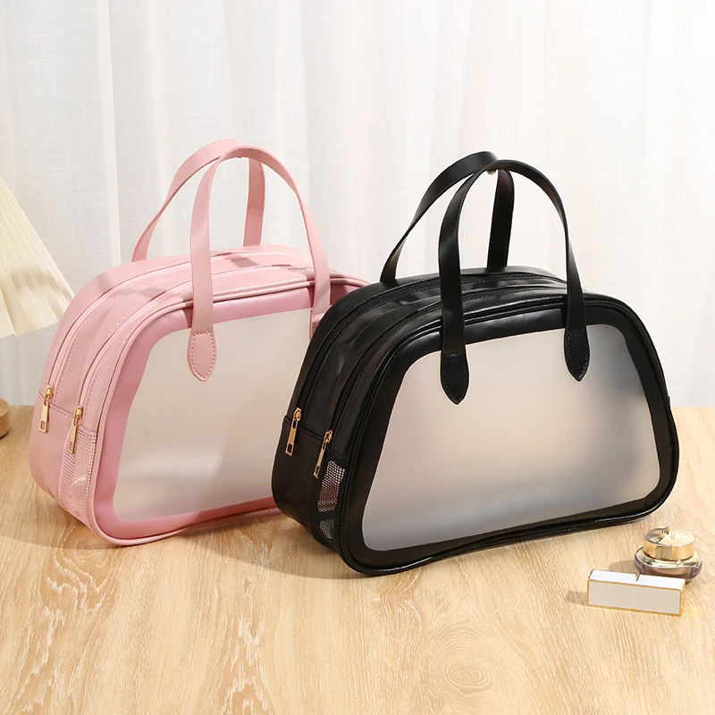 Double Layer PVC Portable Cosmetic Bag Dry and Wet Separation Large Capacity Makeup Bag Multifunctional Waterproof Toiletry Bag