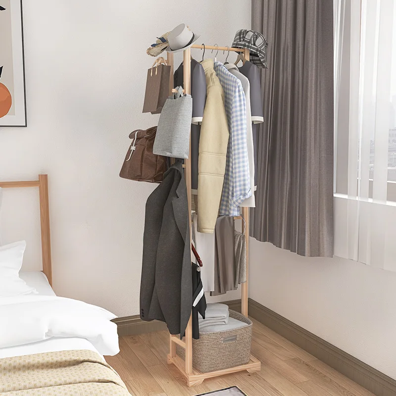 Nordic Coat Rack Vertical Solid Wood Floor Small Clothes Rack Indoor Corner Narrow Clothesline Pole Simple HouseholdStorage Rack