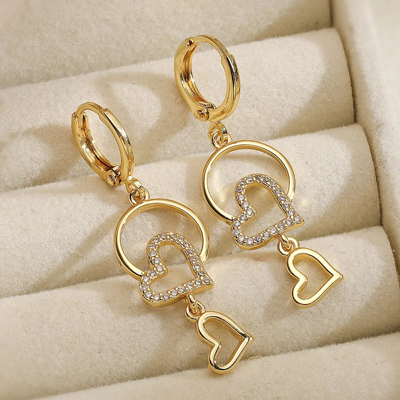 GANPUP Elegante Glänzende Zirkonia-Herz-Ohrhänger für Damen Neue Ohrklemme Modischer Trendschmuck Geschenk für Party серьги – Detail 5