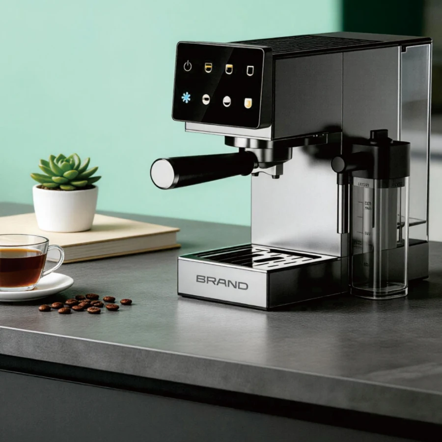 Touch Screen Digital Automatic Espresso Machine Stainless Steel Double Boiler 20 Bars Pressure Grinder Included Household Use