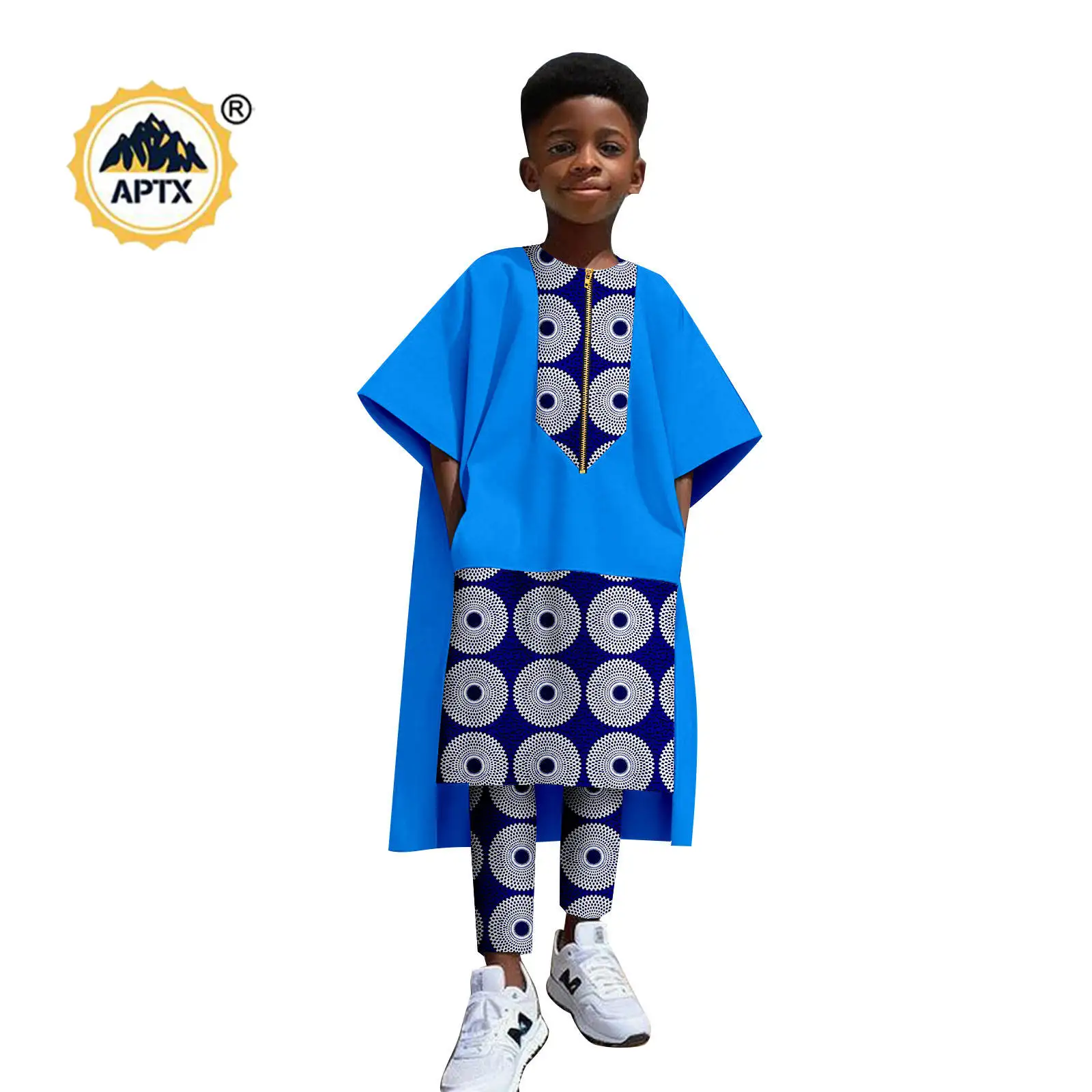 Vestiti africani per bambini Abiti da ragazzo Dashiki Manica corta Cerniera Irregolare Top e pantaloni Set Bazin Riche Abiti per bambini 2546019