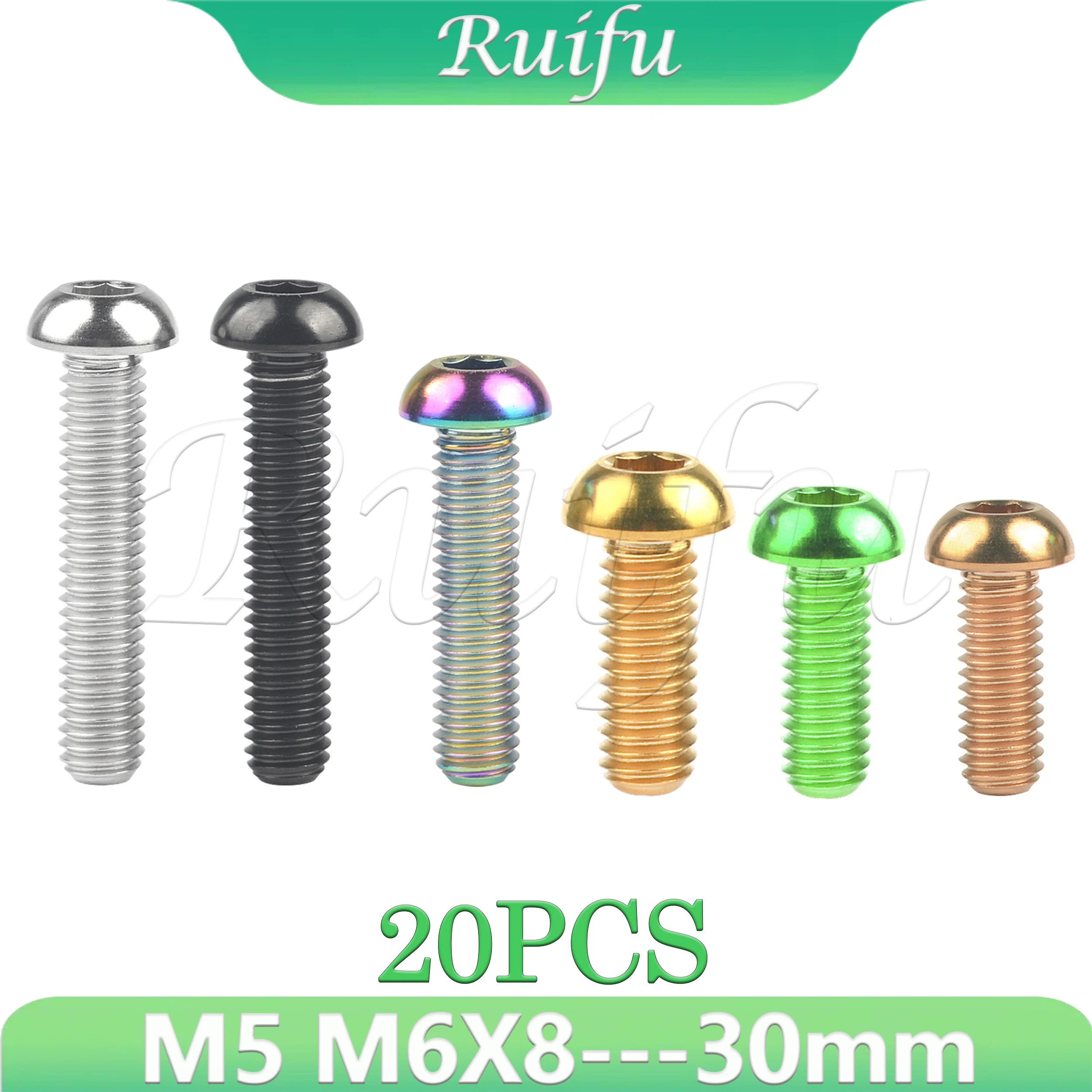 

Ruifu Titanium Bolt 20PCS M5 M6X8--30mmButton Hex Allen Head Screw for Bicycle Model Aircraft Ti Fasteners