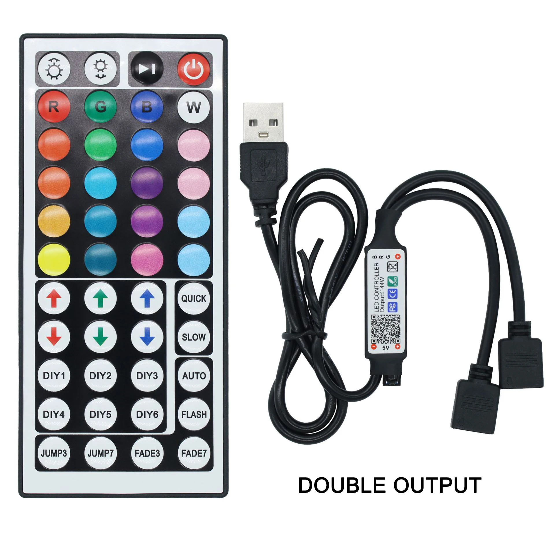 44 مفتاحًا IR للتحكم عن بعد 4Pin RGB مخرج مزدوج ذكي USB بلوتوث APP تحكم لـ 5 فولت 5050 2835 RGB LED قطاع ضوء باهتة