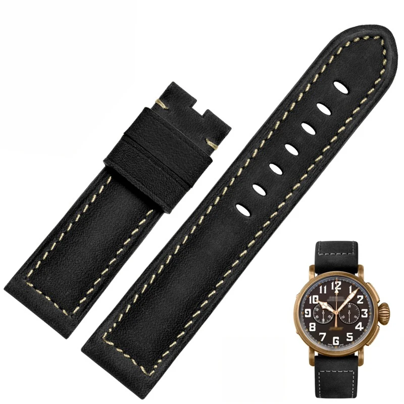 

FUYIJIA Men Retro Style Oil Waxed Cowhide Watchbands Z-ENITH PILOT 29.2430 Substitute Strap 23MM Waterproof Genuine Leather Belt