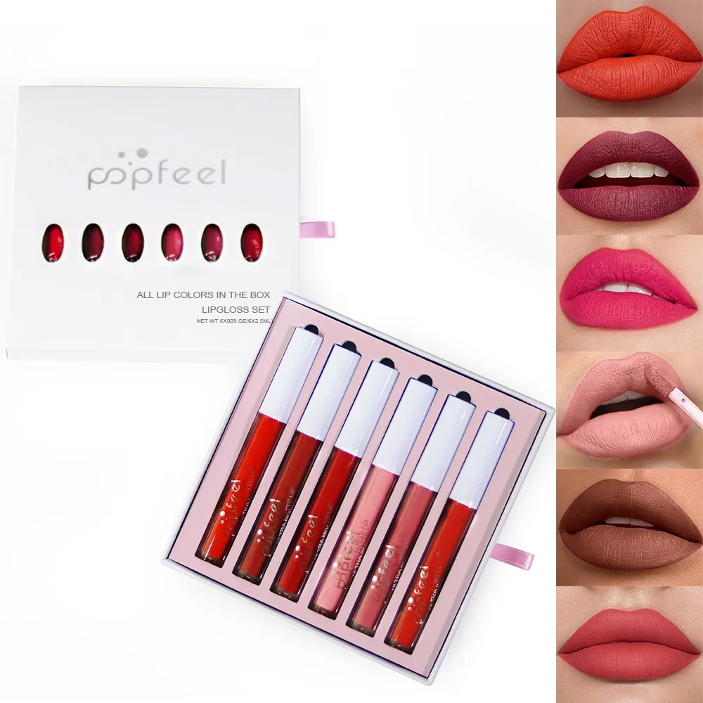 POPFEEL 6-Piece Matte Waterproof Lip Gloss Set Suitable For Outdoor Gatherings