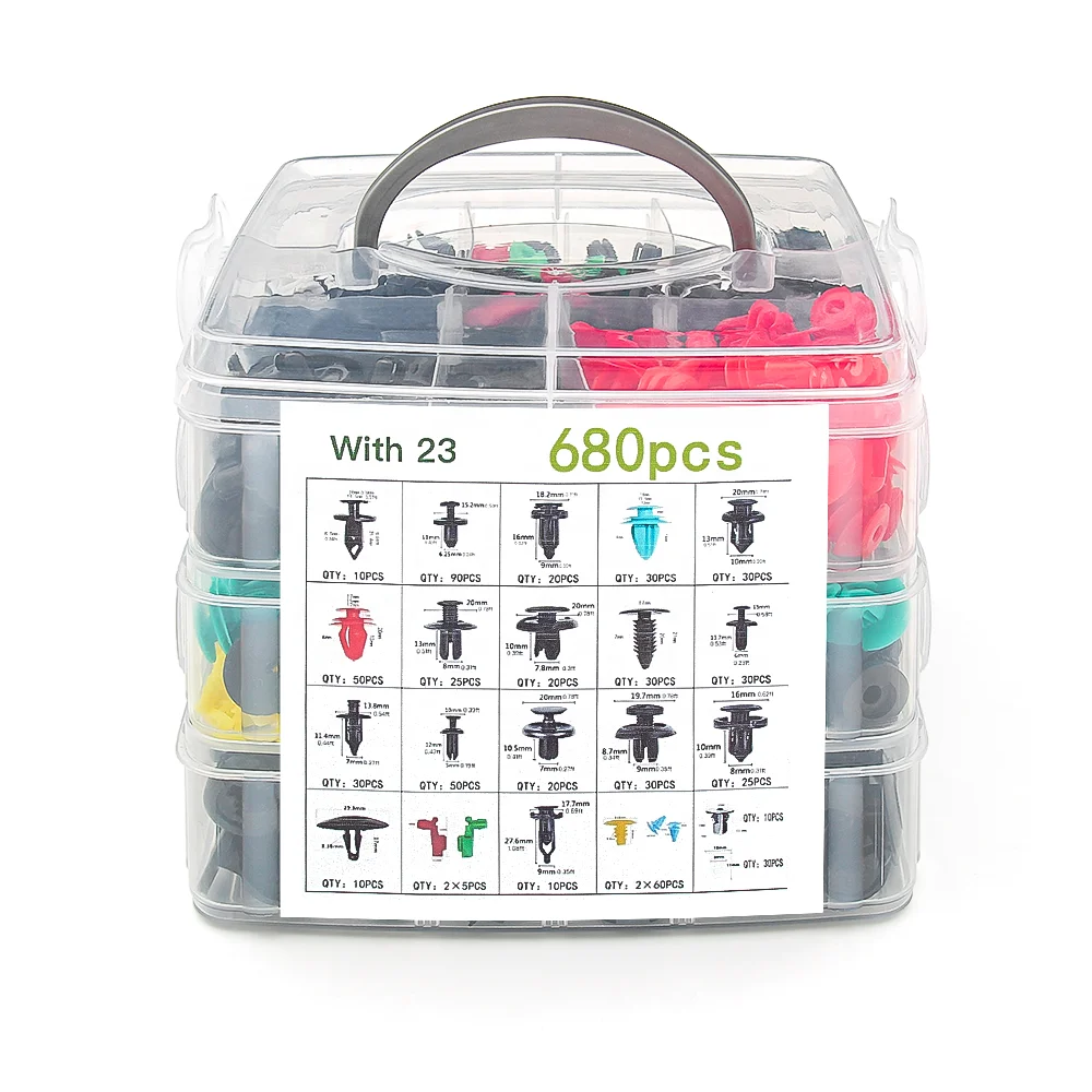

680PCS Auto Clips Mixed Size Trim Full Set Assortment Push Type Repair Automotive Bumper Repair Kit