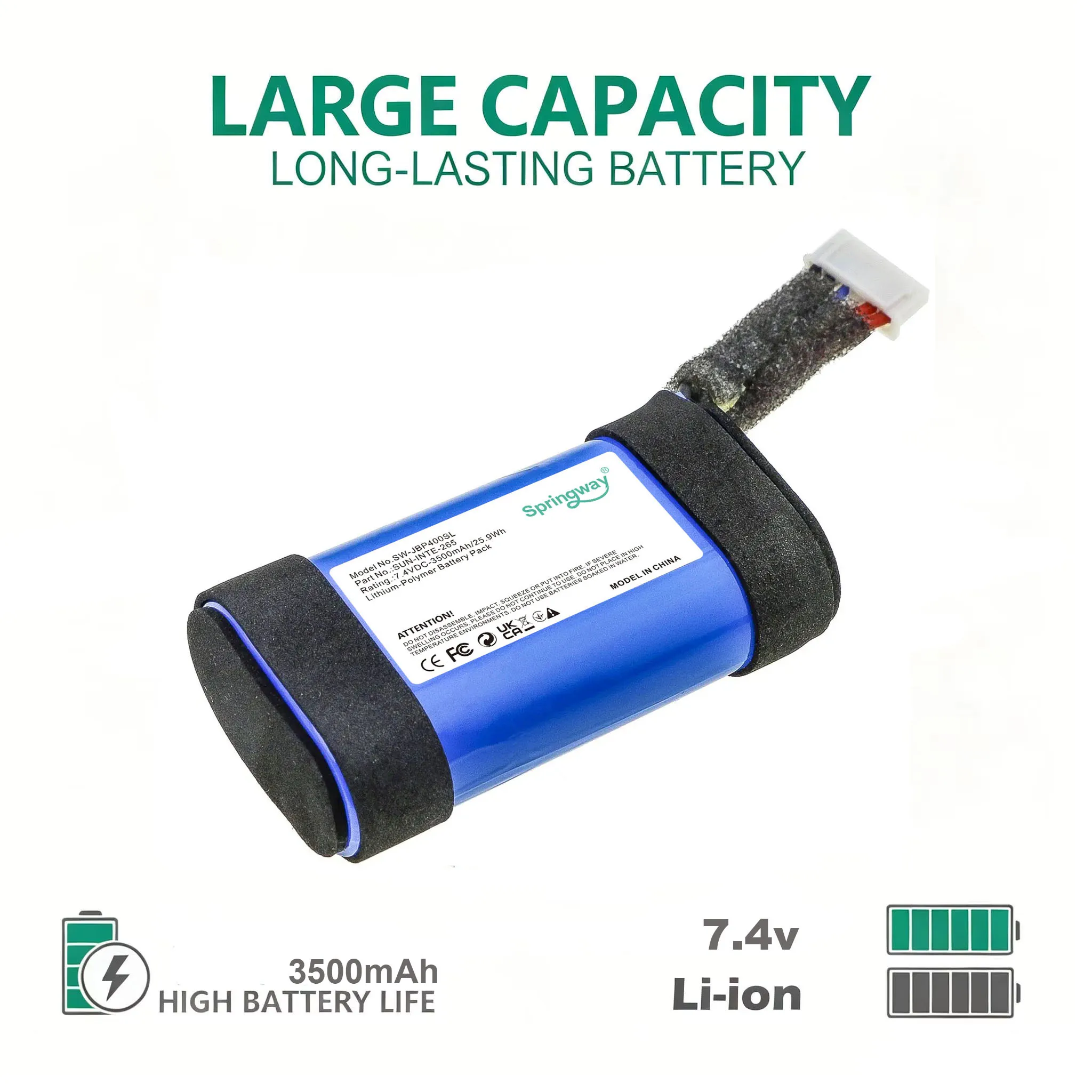 SUN-INTE-265 Replacement Battery For JBL PartyBox On The Go OTG Bluetooth Wireless Speaker 7.4V 3500mAh
