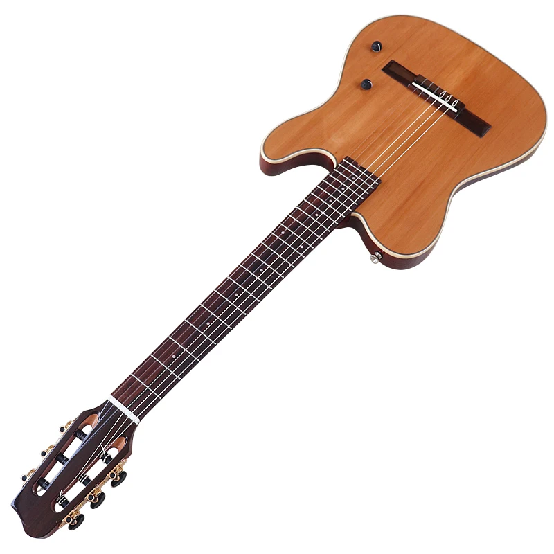 39inch Silent Classic Guitar 6 String Solid Spruce Top With Okoume Wood Back High Gloss Classic Silent Guitar With Pick Up