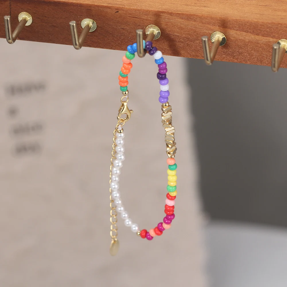 

KISS MANDY 14K Gold Plated Colorful Beads Bracelet Chain for Women Girls Boho Shell Beaded Party Dainty Beach Fashion Gift PSB07