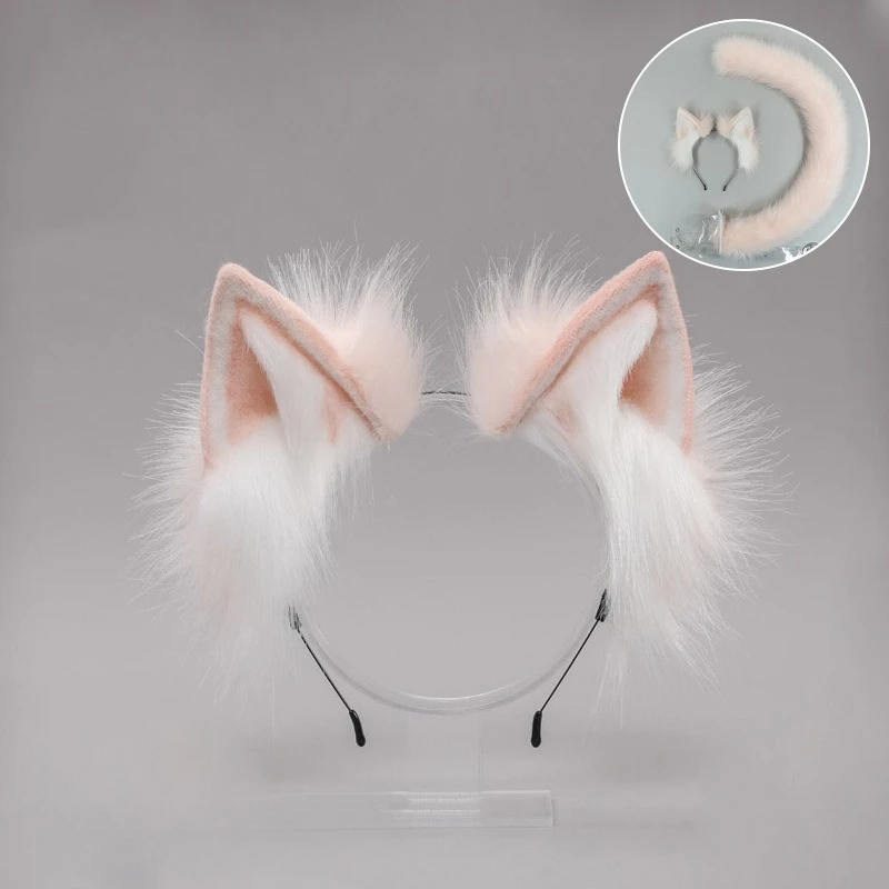 Japanese-style Animal Ears Lolita Headwear Cat Fox Fuzzy Hair Clip Tail Handcrafted Replica Role Play Props Accessories Unisex