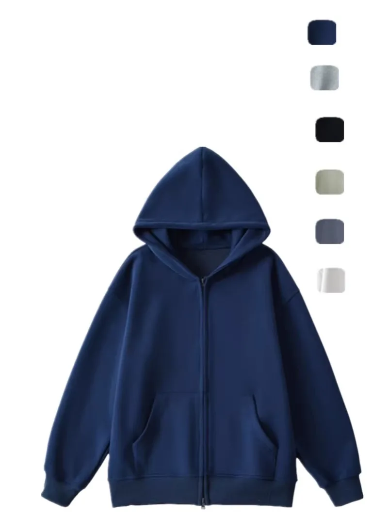 เสื้อฮู้ดดี้ทรงโอเวอร์ไซส์สไตล์อเมริกันสำหรับผู้หญิง ซิปคู่ ลำลอง ช่วยให้ดูผอมเพรียว สตรีทแวร์ แขนยาว ความยาวปานกลาง เสื้อฮู้ด