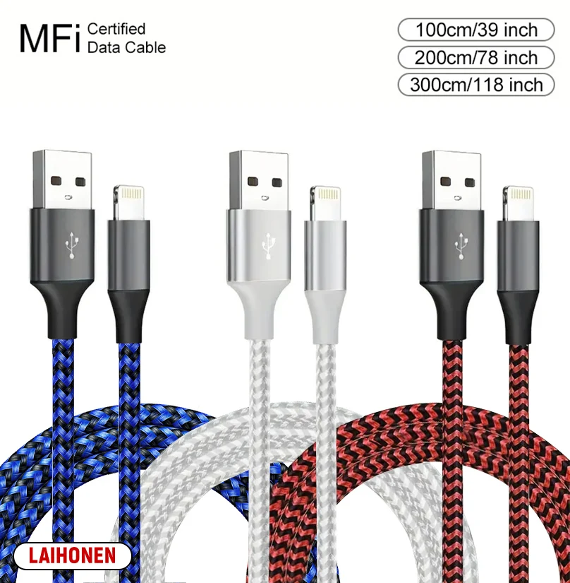 LAIHONEN 1M 2M 3M USB A zu Lightning MFi-zertifiziertes Kabel für iPhone 14 13 12 11 X XR Pro Max Schnellladekabel Ladegerät Datenkabel 4