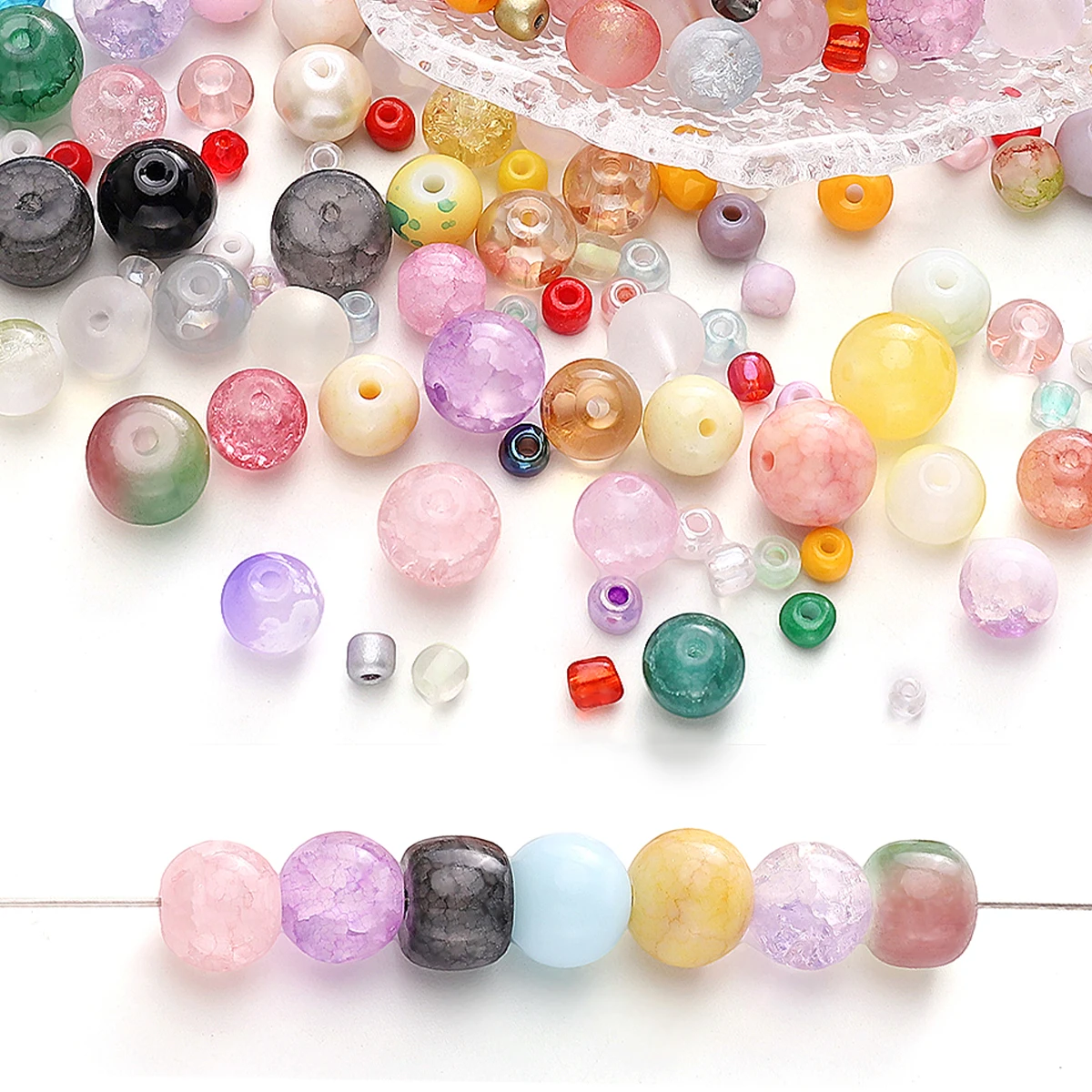 

3-12mm Mixed Color Glass Beads for DIY Jewelry (Bracelet/Necklace/Earring/Phone Chain) Making 30g Approx. 90-120pcs/Pack
