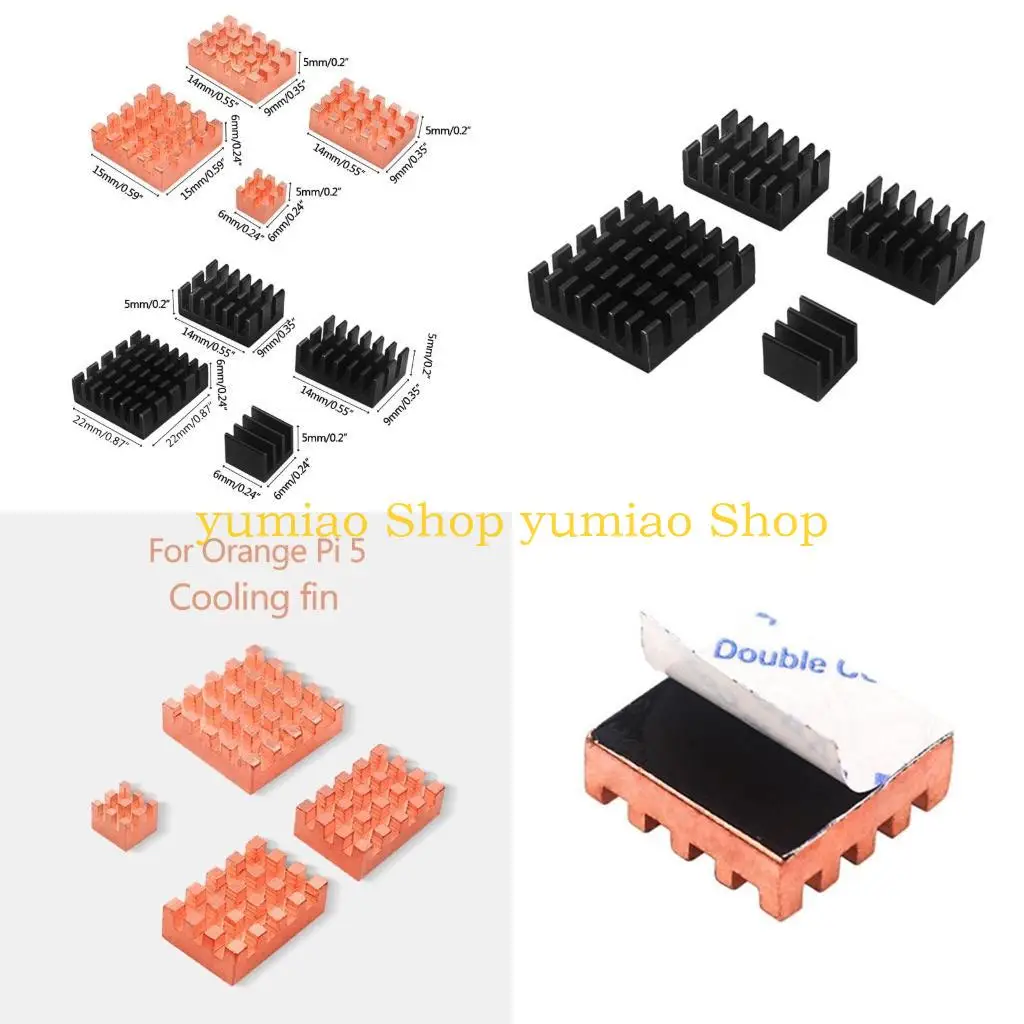 587B 4PCS Heatsink Computer Development Board Copper Aluminum Radiator for OrangePi 5