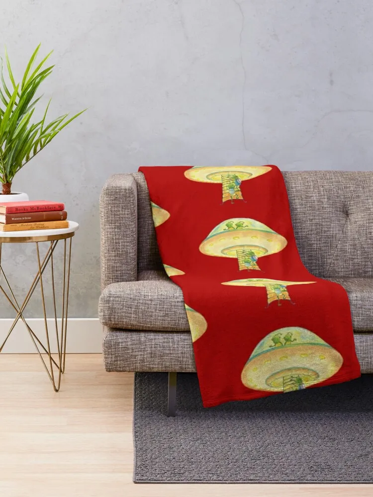 Four Little Martians Boarding Spaceship Illustration Throw Blanket Sofas Moving Thermal Winter beds Blankets