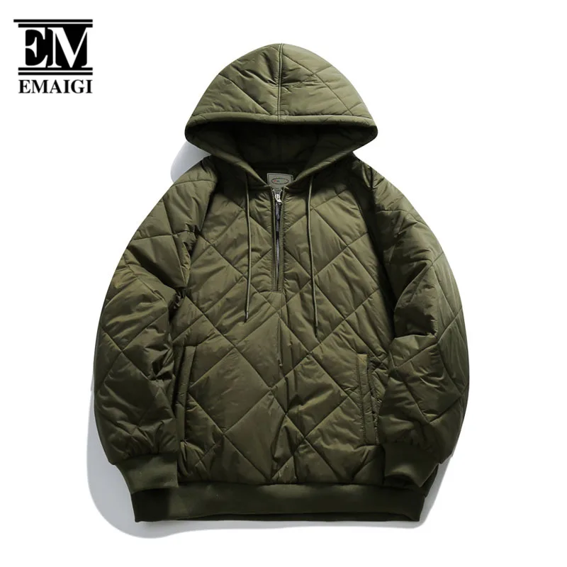 Winter Men Cotton Padded Pullover Hooded Parkas Cargo Jacket Cityboy Streetwear Fashion Loose Thicken Coat Unisex Outerwear