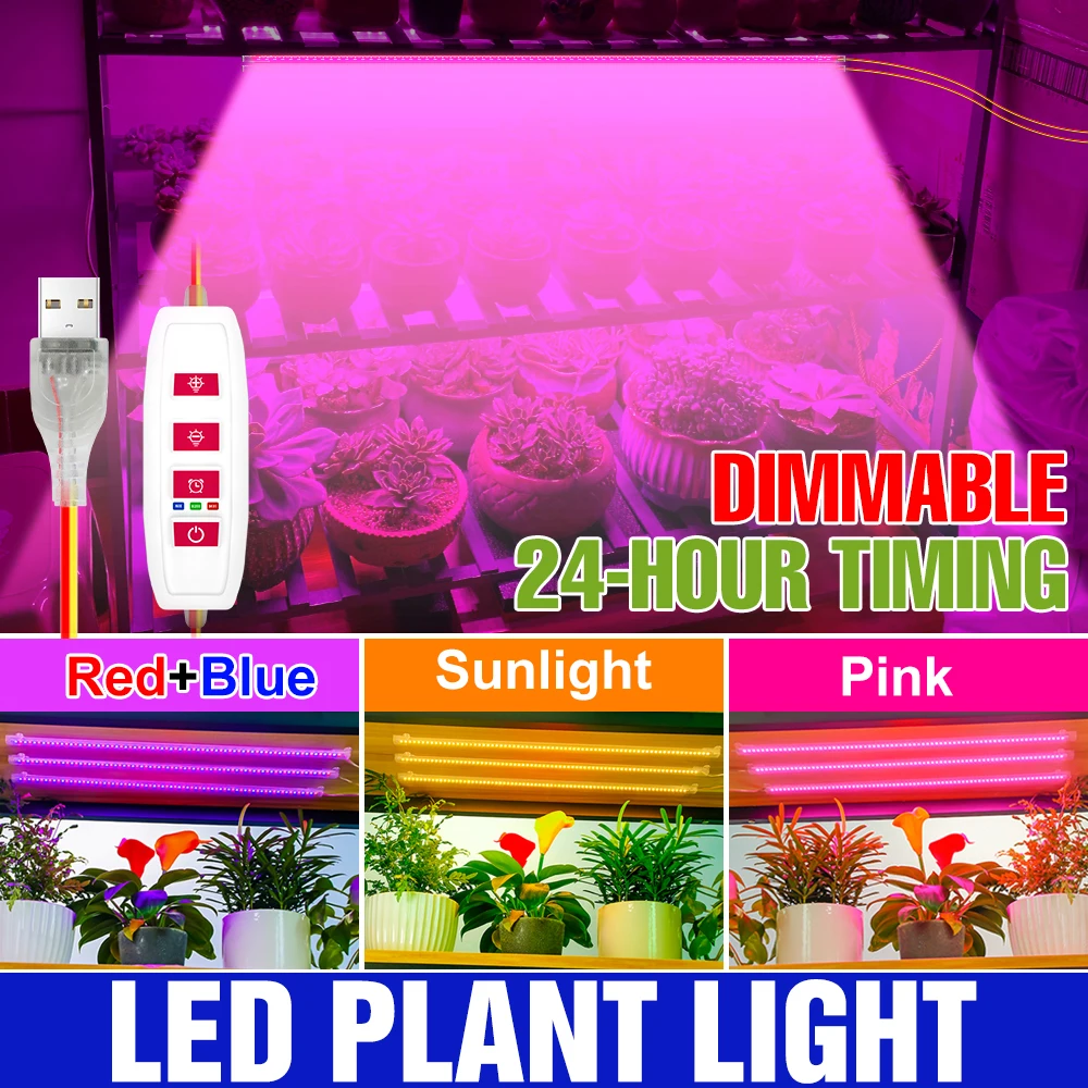 

USB LED фитолампа полного спектра для выращивания растений в помещении с таймером автоматического включения/выключения, 5В, для горшечных фруктов и овощей, дополнительное освещение