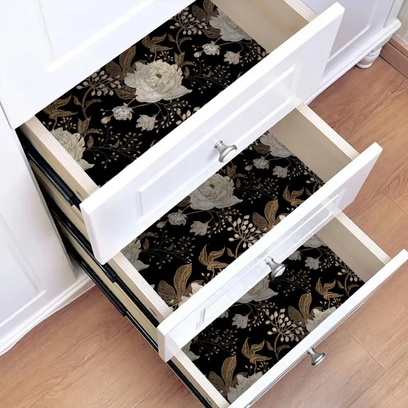 Papel de parede floral preto com casca e bastão, papel de contato de 17,7 polegadas x 118,1 polegadas, autoadesivo vintage