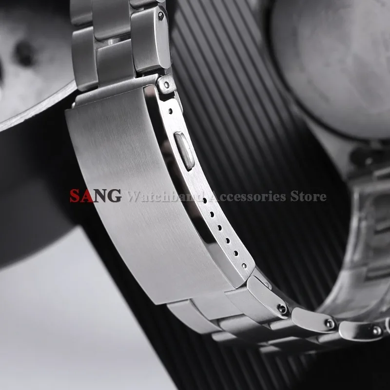 Stainless Steel Extended Folding Solid Watch Buckle 18mm 20mm 22mm Watchband Silver Black Clasp Double Push Safety Milled Button